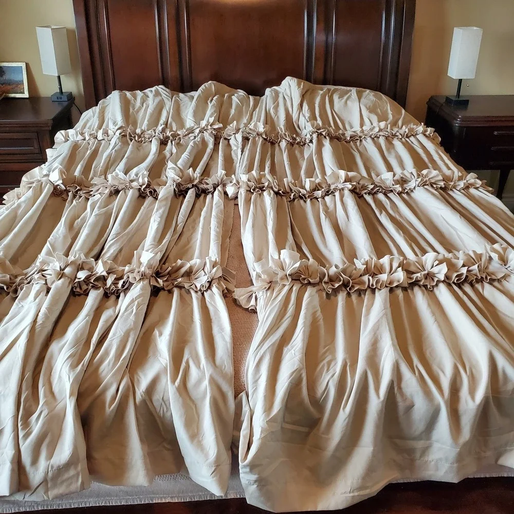 Homechoice Decor Thermal Blackout Ruffle Curtains Beige 2 Panels Lined 54x84